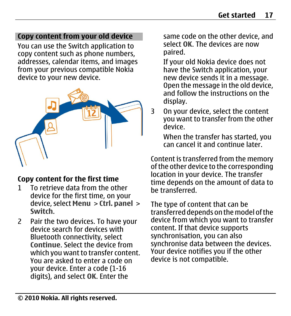 Copy content from your old device, Copy content from your old device 17 | Nokia X5-01 User Manual | Page 17 / 130