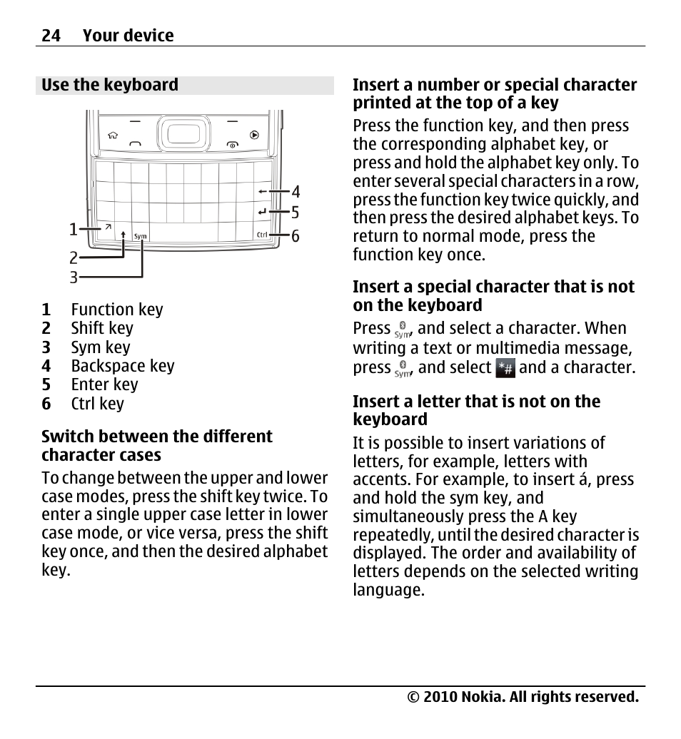 Use the keyboard | Nokia X5-01 User Manual | Page 24 / 130