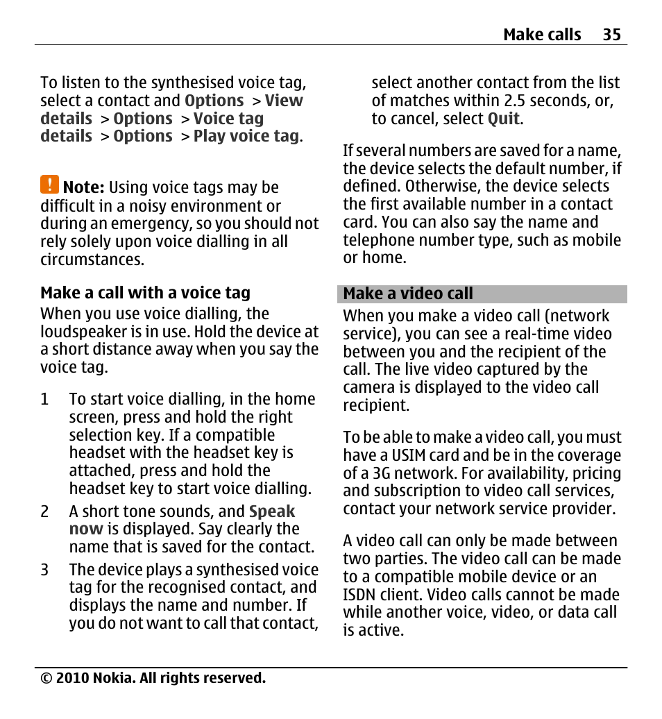 Make a video call | Nokia X5-01 User Manual | Page 35 / 130