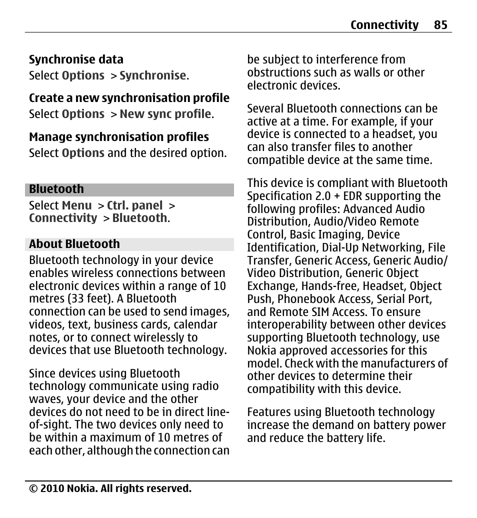 Bluetooth, About bluetooth | Nokia X5-01 User Manual | Page 85 / 130