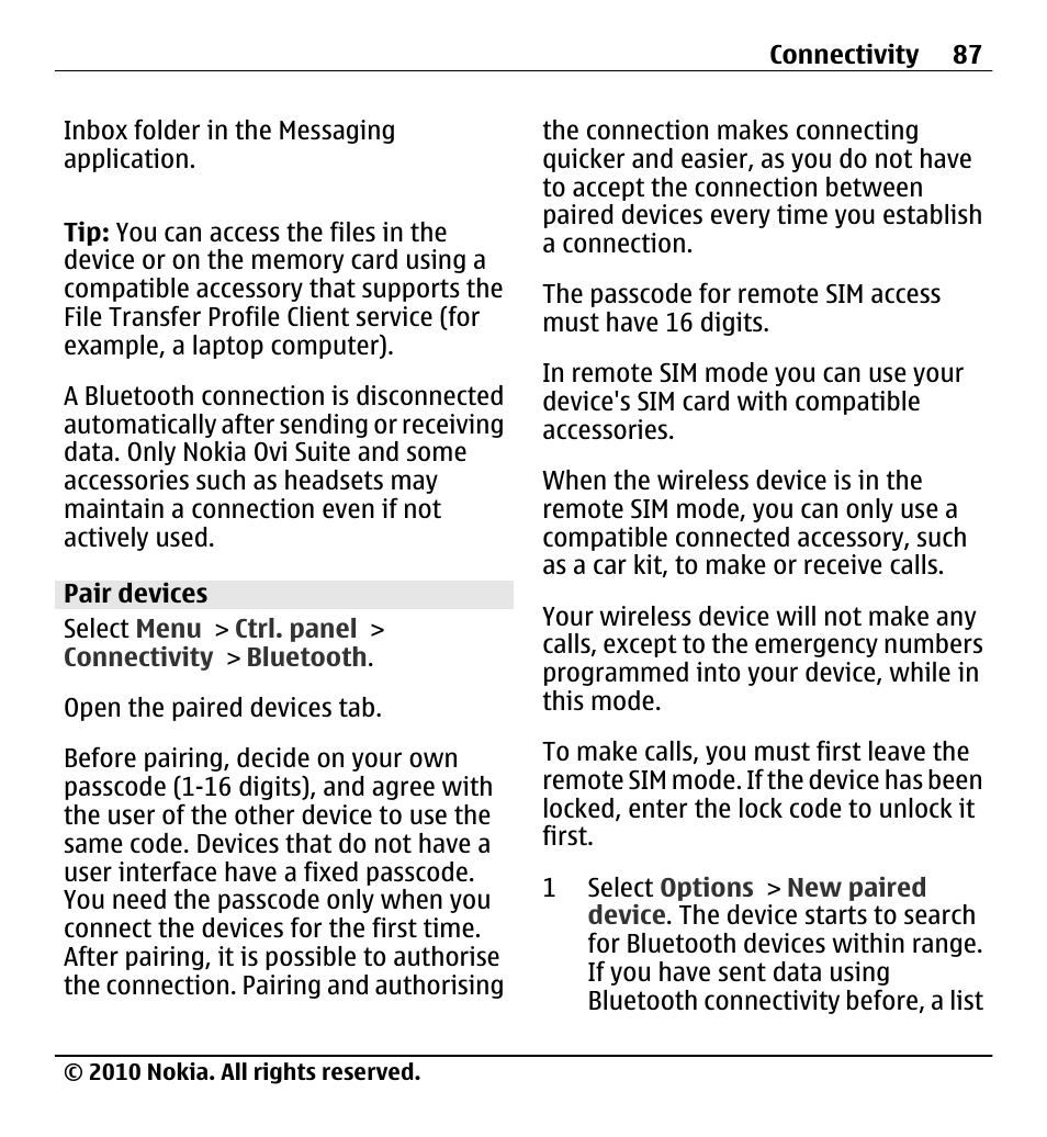 Pair devices | Nokia X5-01 User Manual | Page 87 / 130