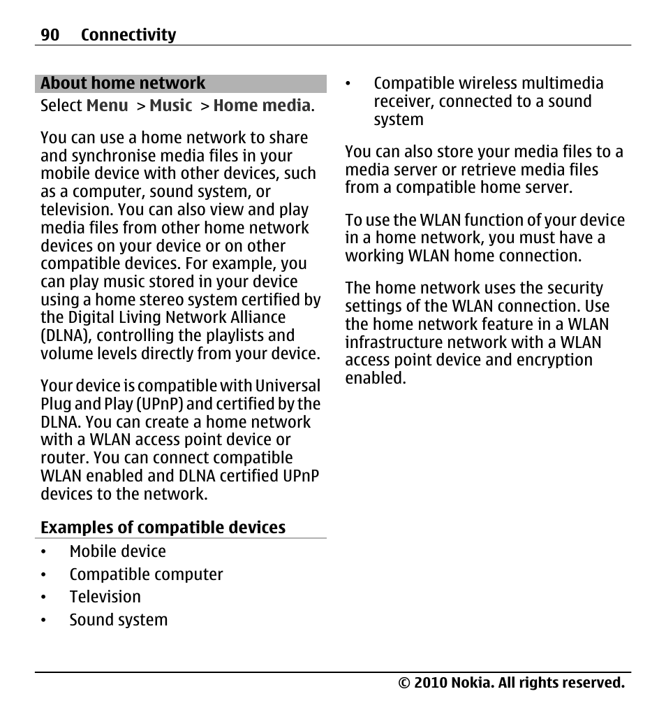 About home network | Nokia X5-01 User Manual | Page 90 / 130