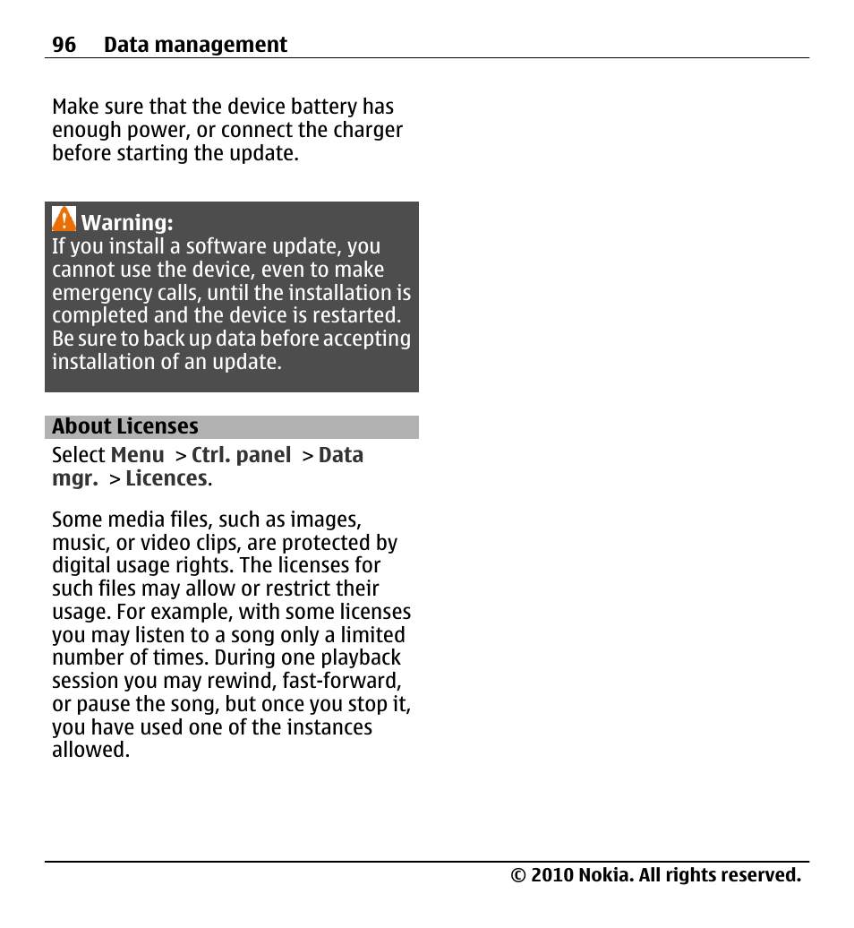 About licenses | Nokia X5-01 User Manual | Page 96 / 130