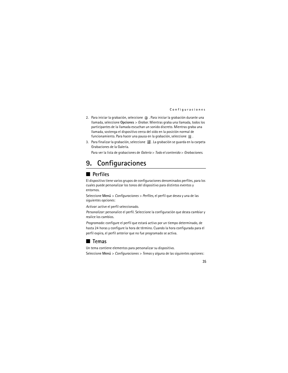 Configuraciones, Perfiles, Temas | Nokia 3711 User Manual | Page 100 / 138