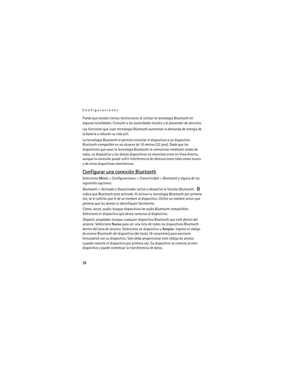 Configurar una conexión bluetooth | Nokia 3711 User Manual | Page 103 / 138
