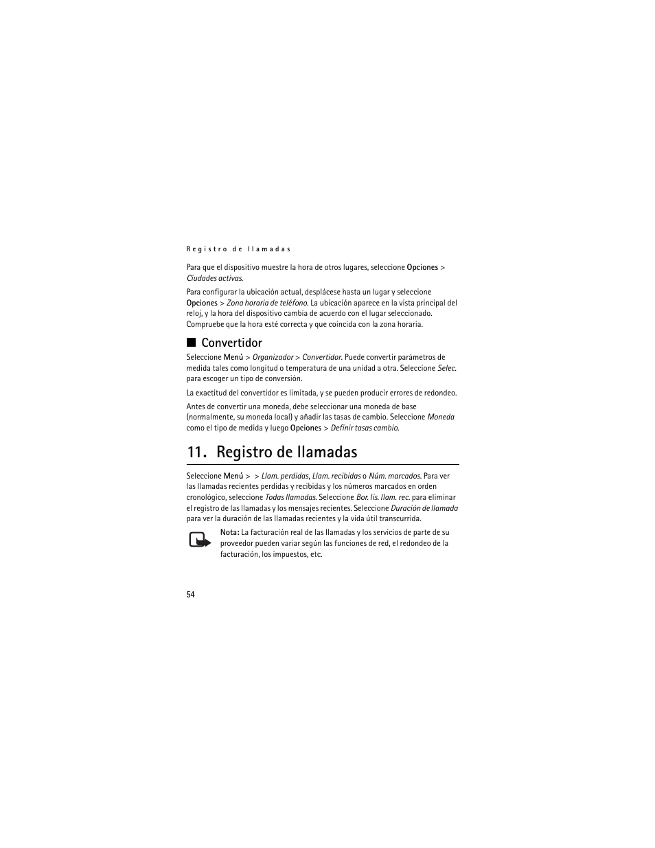 Convertidor, Registro de llamadas | Nokia 3711 User Manual | Page 119 / 138