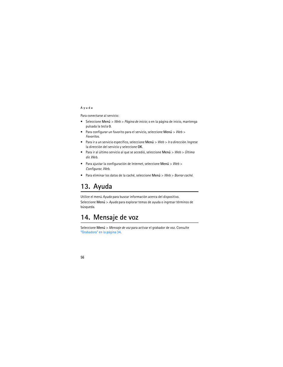 Ayuda, Mensaje de voz | Nokia 3711 User Manual | Page 121 / 138