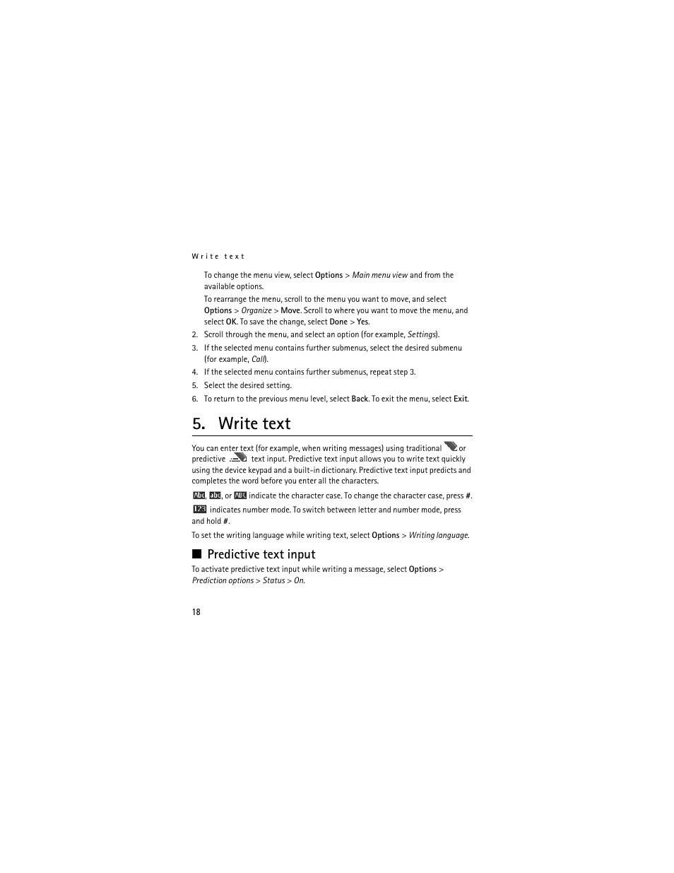 Write text, Predictive text input | Nokia 3711 User Manual | Page 18 / 138