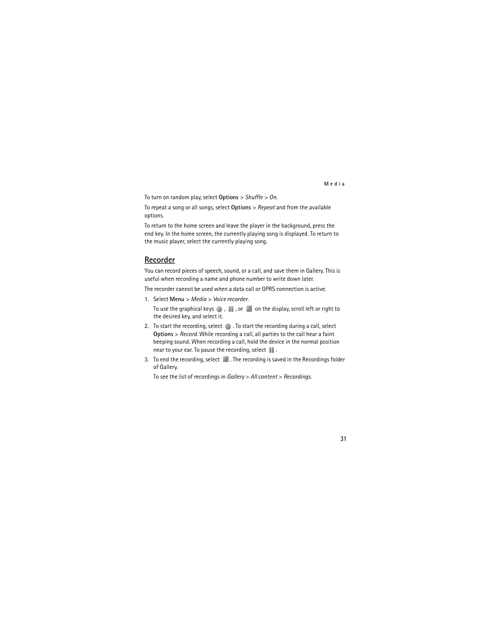 Recorder | Nokia 3711 User Manual | Page 31 / 138