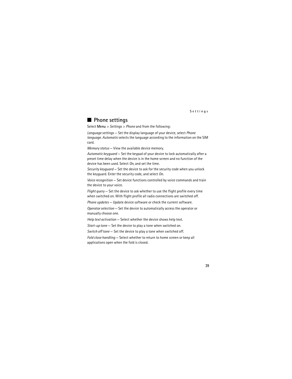 Phone settings | Nokia 3711 User Manual | Page 39 / 138