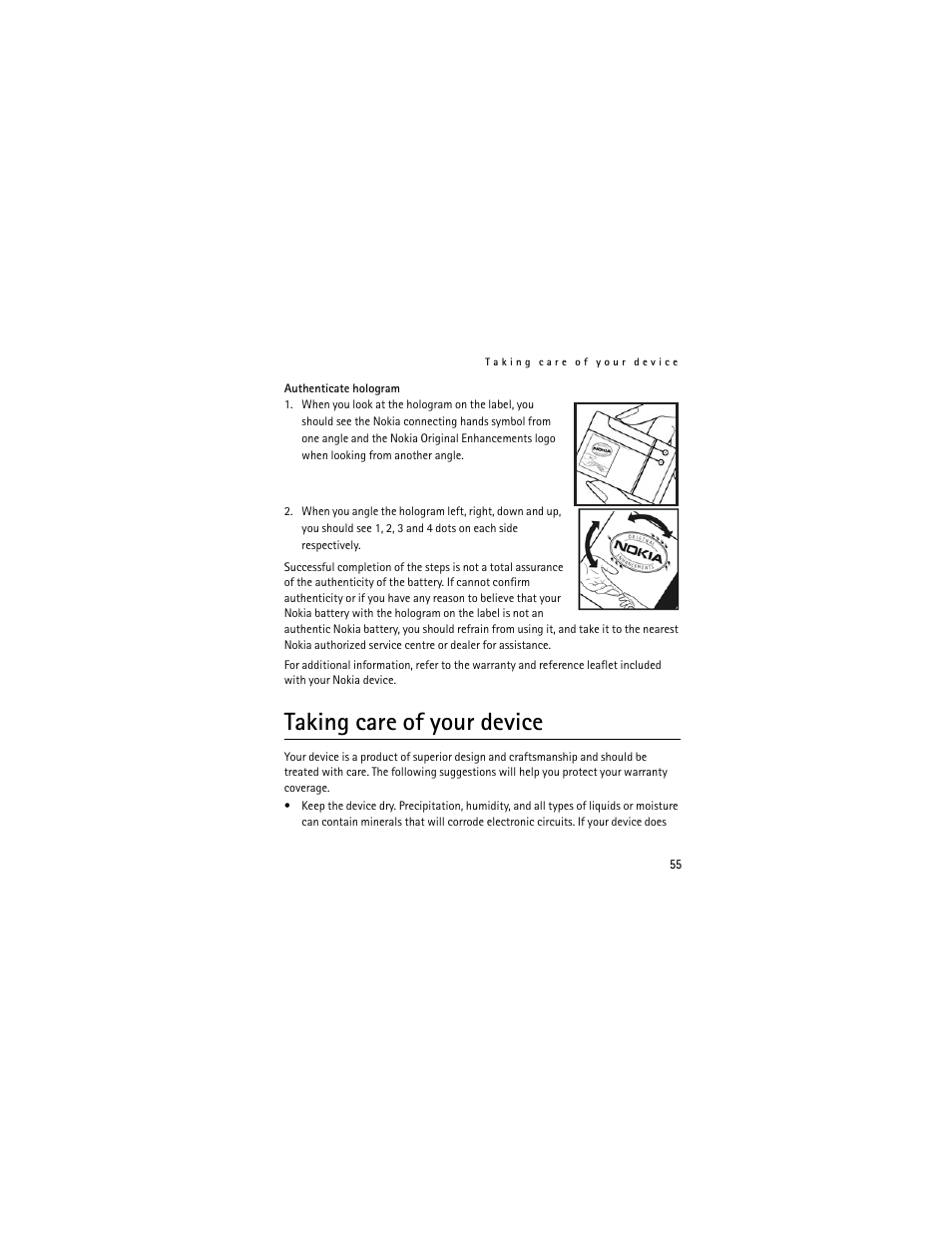 Taking care of your device | Nokia 3711 User Manual | Page 55 / 138
