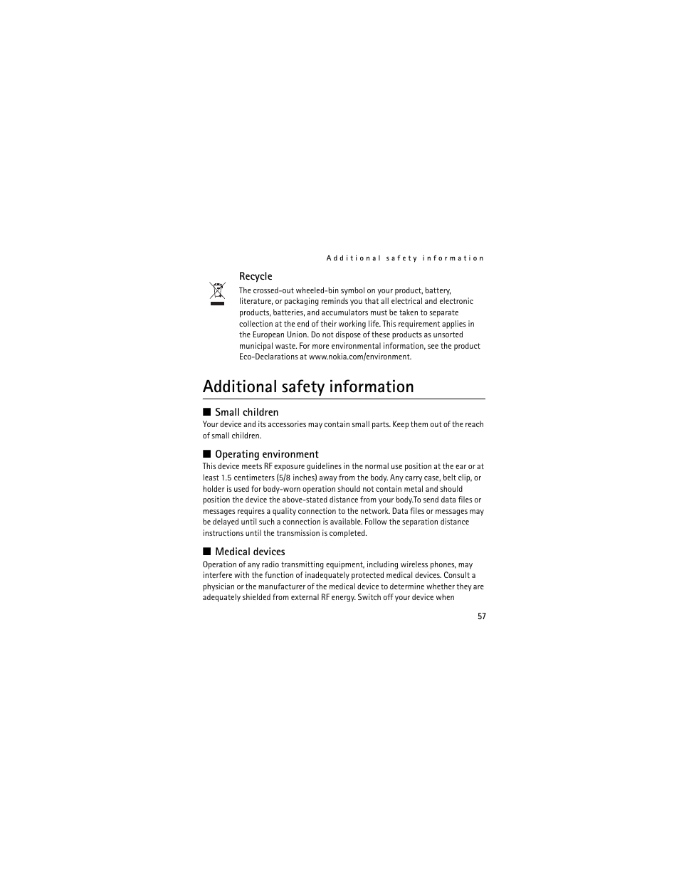 Additional safety information | Nokia 3711 User Manual | Page 57 / 138