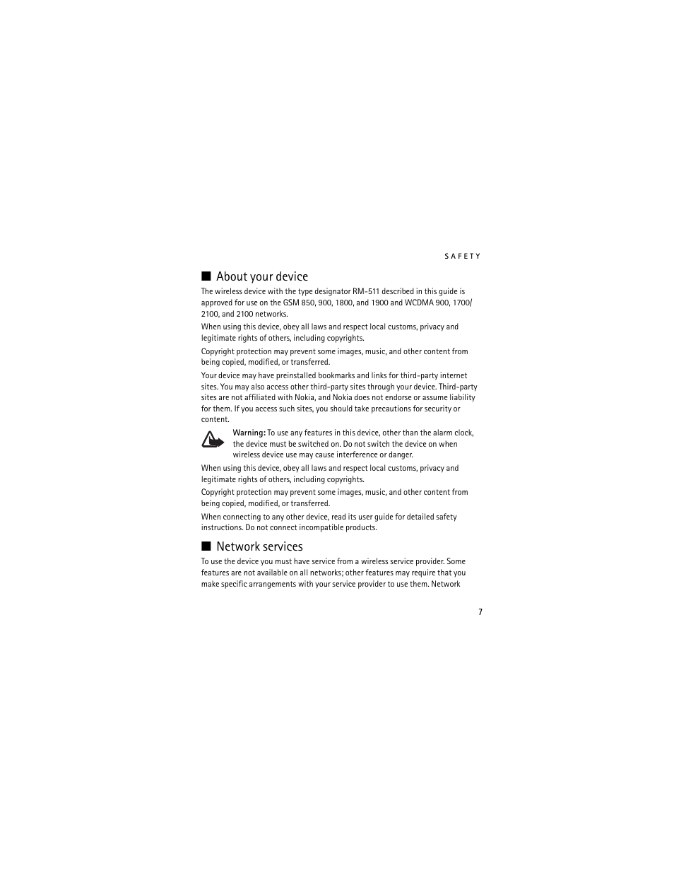 About your device, Network services | Nokia 3711 User Manual | Page 7 / 138