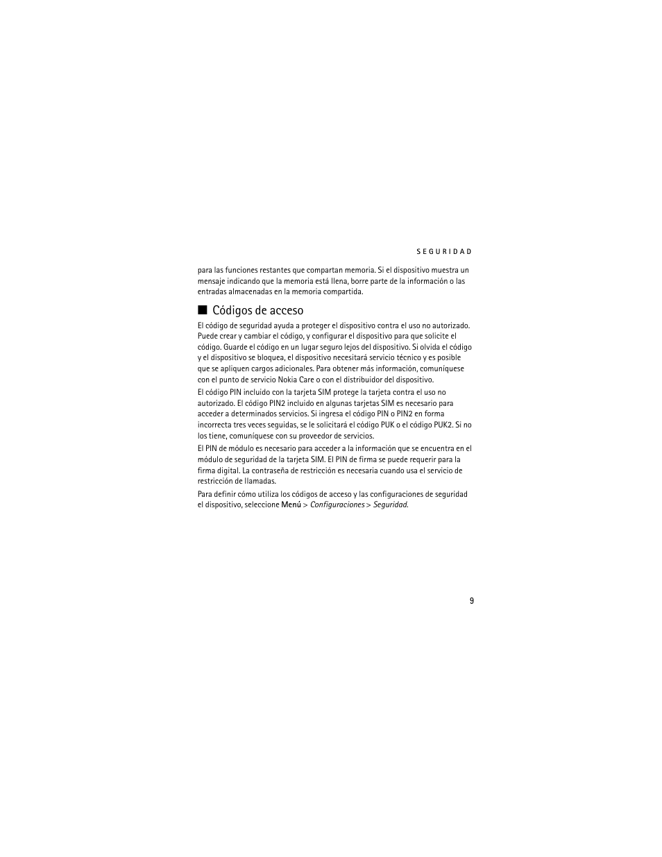 Códigos de acceso | Nokia 3711 User Manual | Page 74 / 138