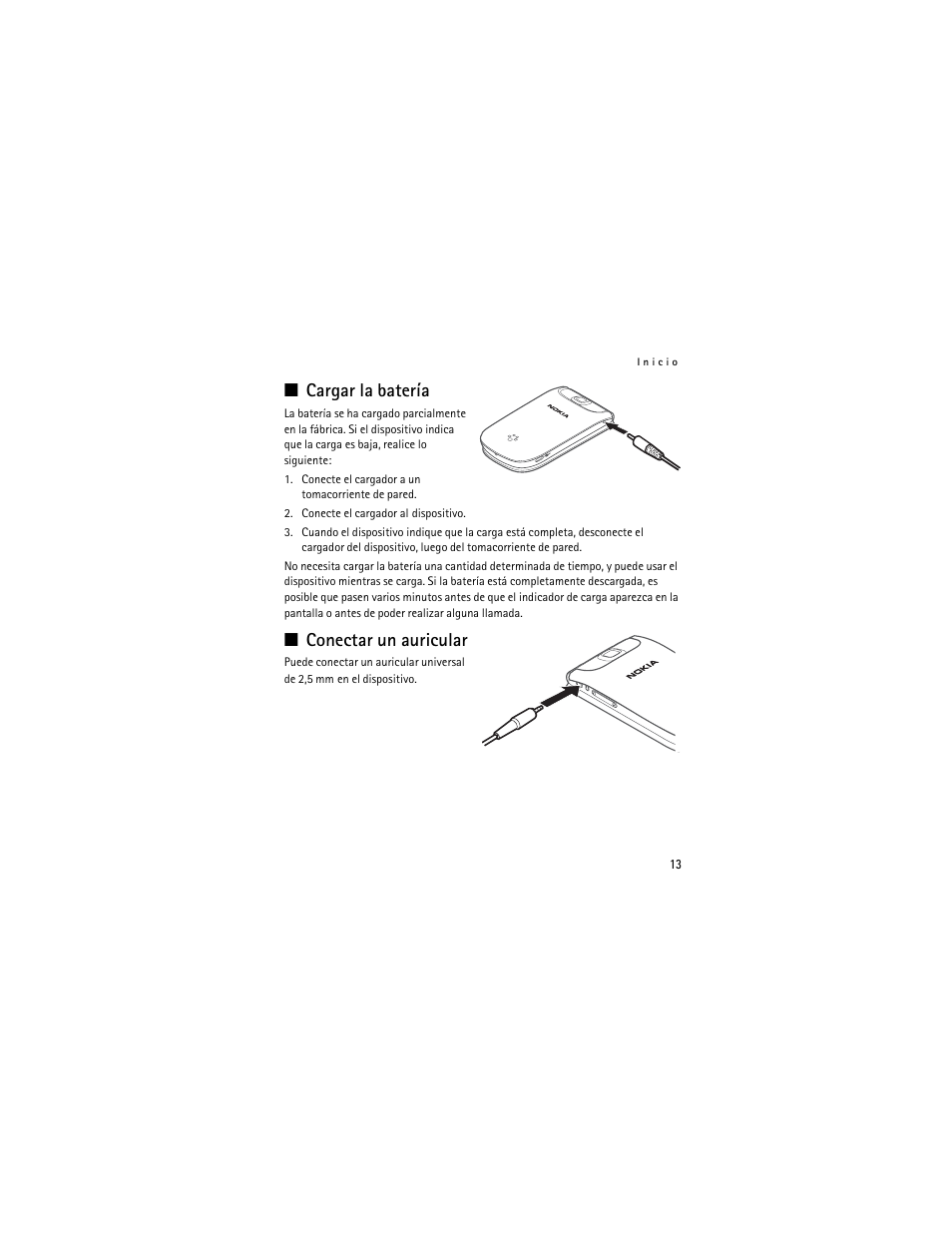 Cargar la batería, Conectar un auricular | Nokia 3711 User Manual | Page 78 / 138