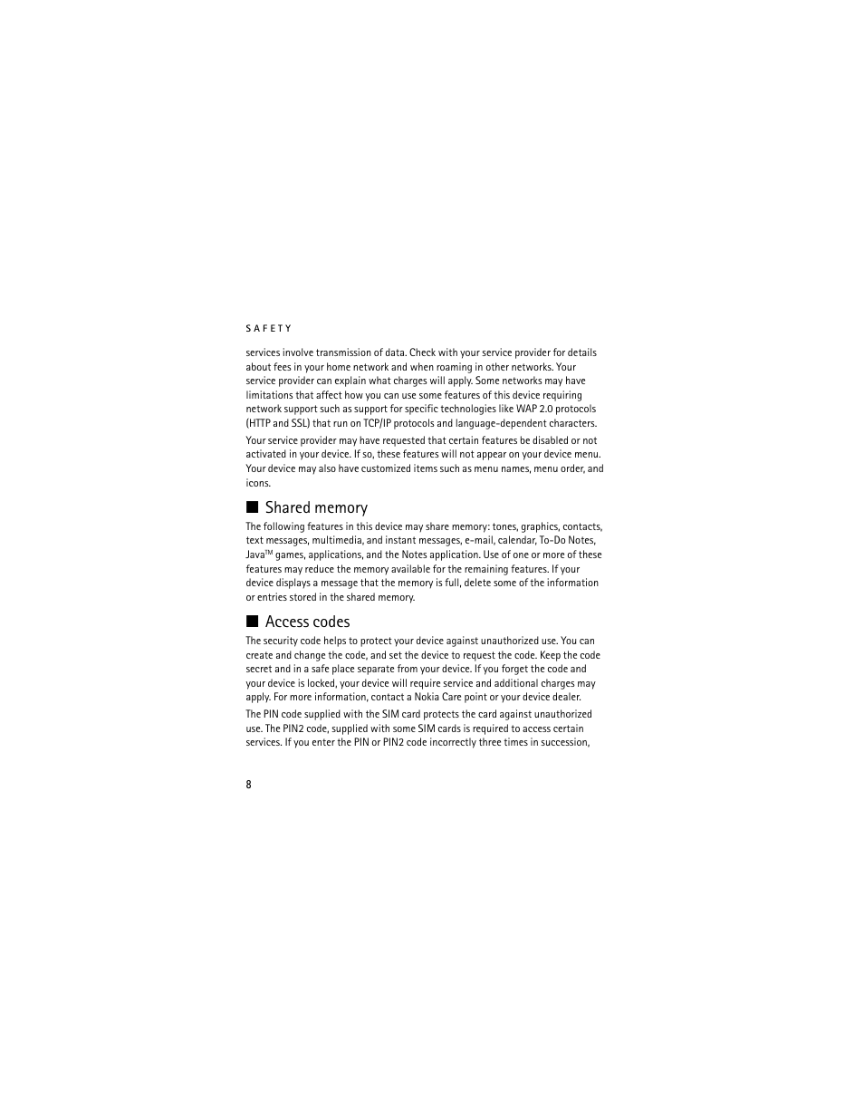 Access codes | Nokia 3711 User Manual | Page 8 / 138