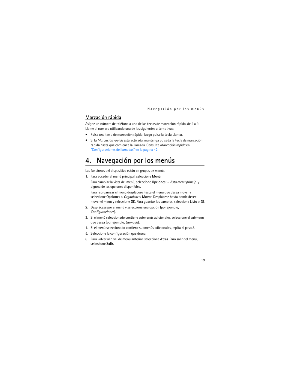 Marcación rápida, Navegación por los menús | Nokia 3711 User Manual | Page 84 / 138