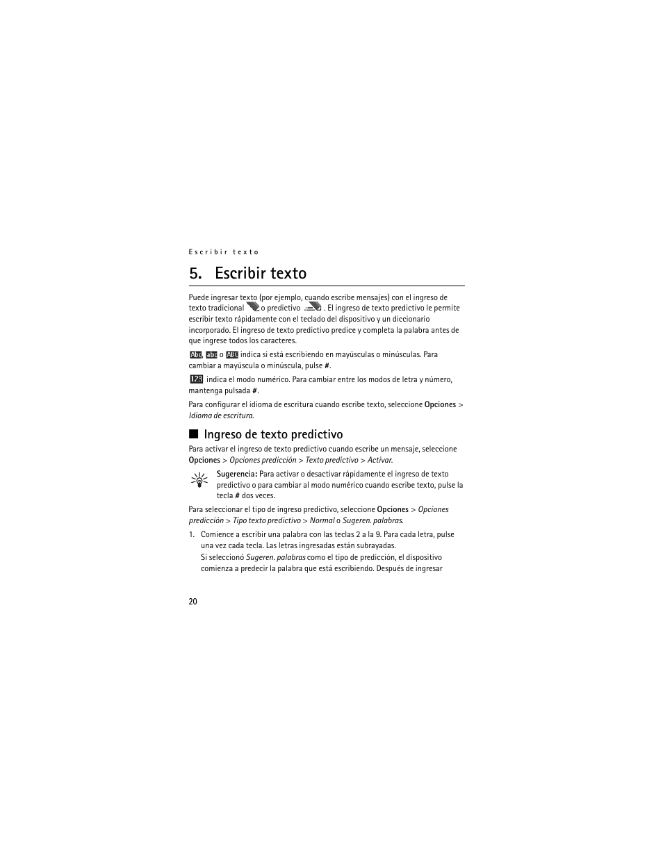 Escribir texto, Ingreso de texto predictivo | Nokia 3711 User Manual | Page 85 / 138