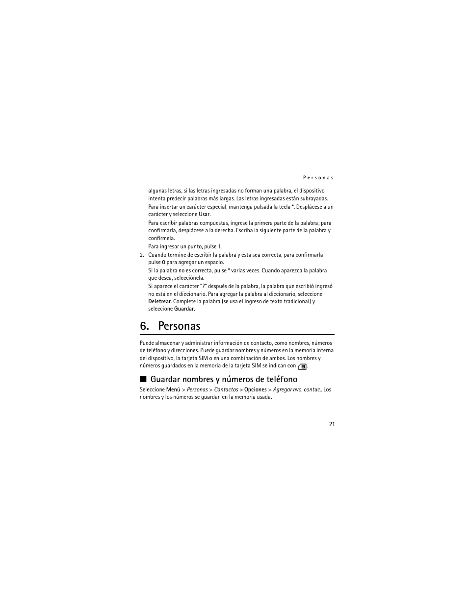 Personas, Guardar nombres y números de teléfono | Nokia 3711 User Manual | Page 86 / 138