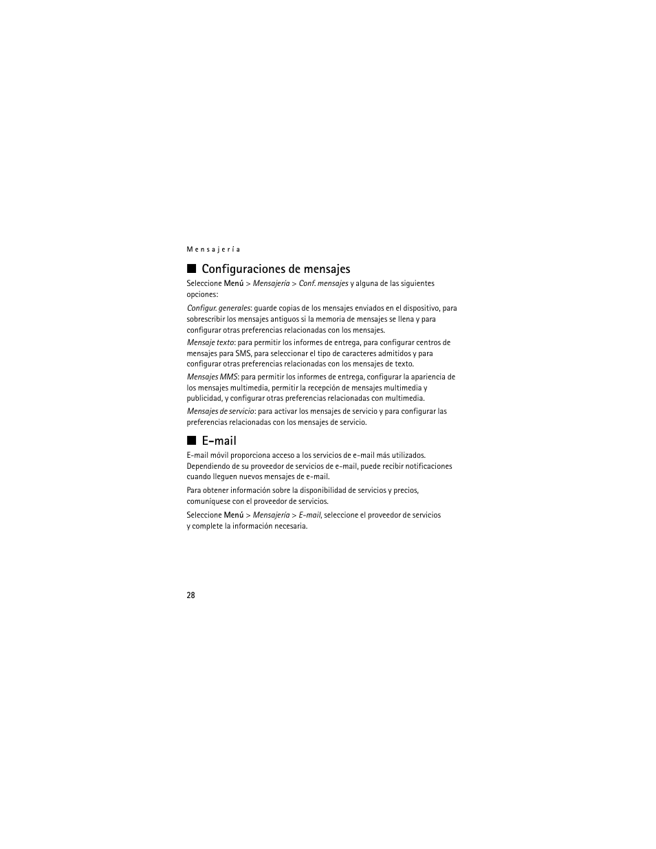 Configuraciones de mensajes, E-mail | Nokia 3711 User Manual | Page 93 / 138