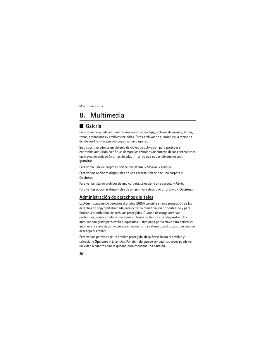 Multimedia, Galería, Administración de derechos digitales | Nokia 3711 User Manual | Page 95 / 138