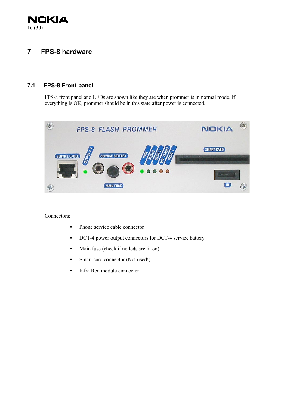 Fps-8 hardware, Fps-8 front panel, 7 fps-8 hardware | Nokia FPS-8 User Manual | Page 16 / 30