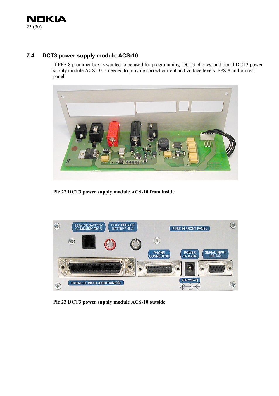 Dct3 power supply module acs-10 | Nokia FPS-8 User Manual | Page 23 / 30