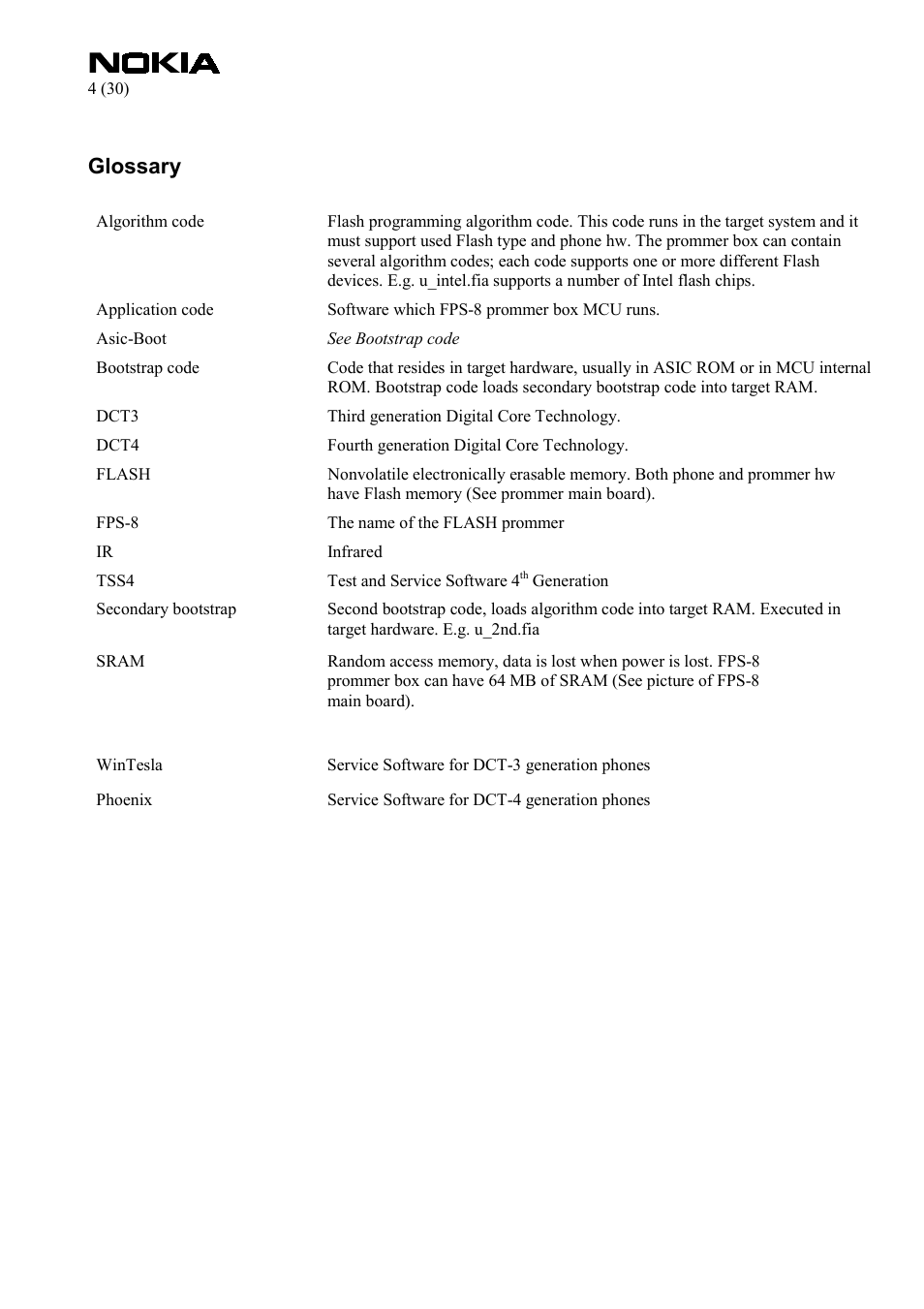 Glossary | Nokia FPS-8 User Manual | Page 4 / 30