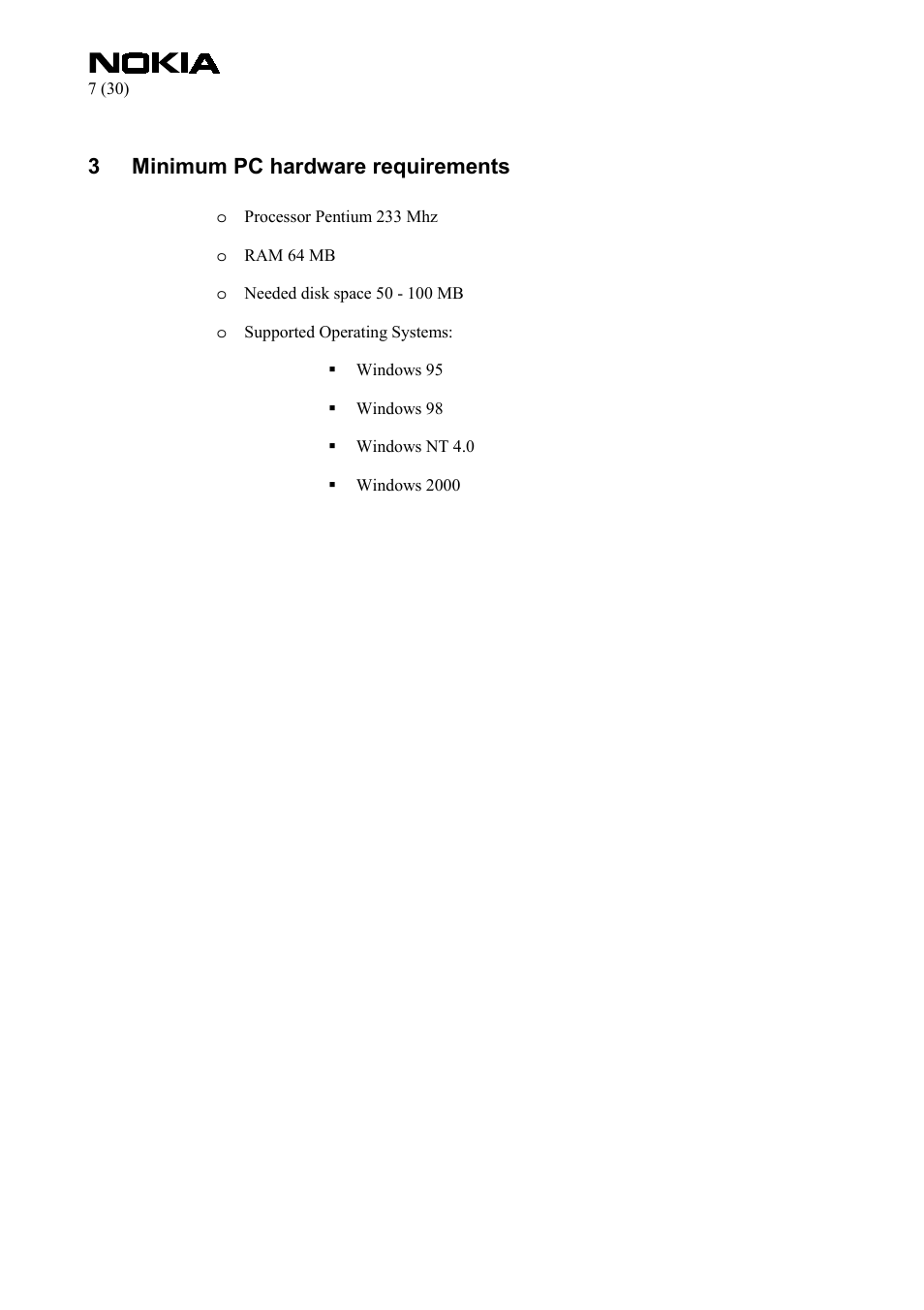 Minimum pc hardware requirements, 3minimum pc hardware requirements | Nokia FPS-8 User Manual | Page 7 / 30