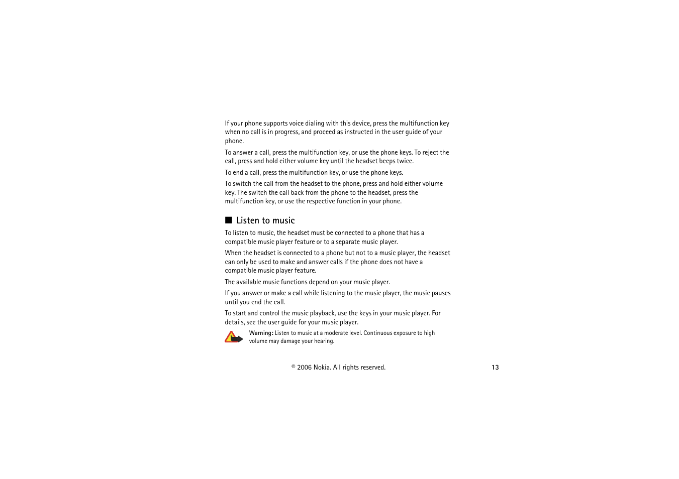 Listen to music | Nokia BH-501 User Manual | Page 13 / 17