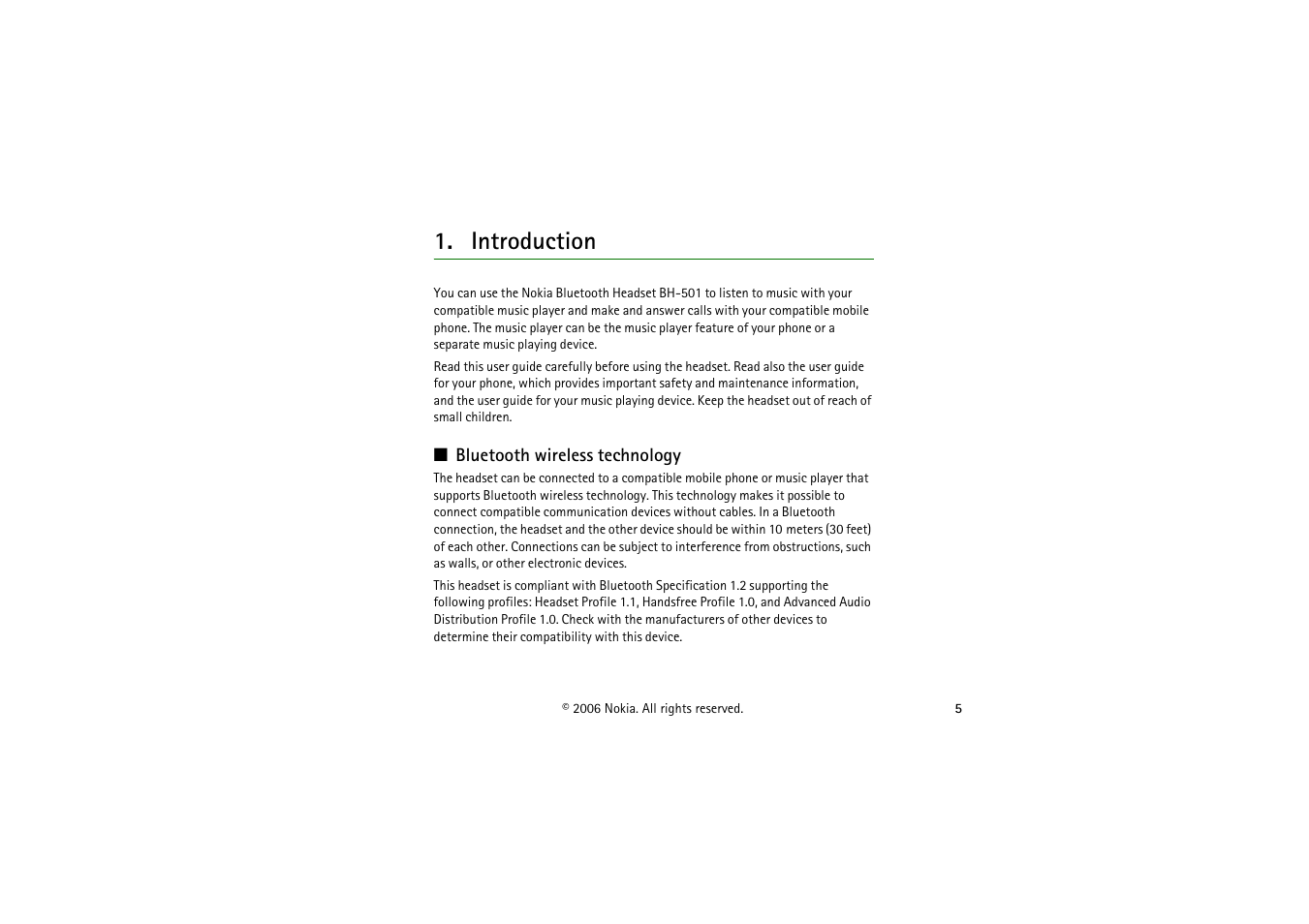 Introduction, Bluetooth wireless technology | Nokia BH-501 User Manual | Page 5 / 17