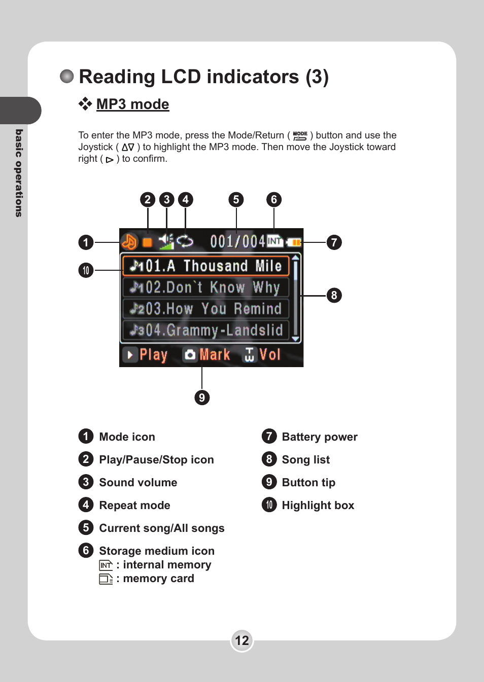 Reading lcd indicators (3), Mp3 mode | Nokia 6108 User Manual | Page 14 / 59