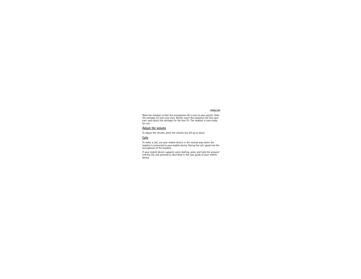 Adjust the volume, Calls | Nokia WH-800 User Manual | Page 4 / 29