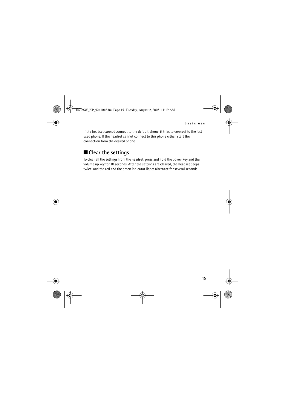 Clear the settings | Nokia HS 26W User Manual | Page 15 / 80