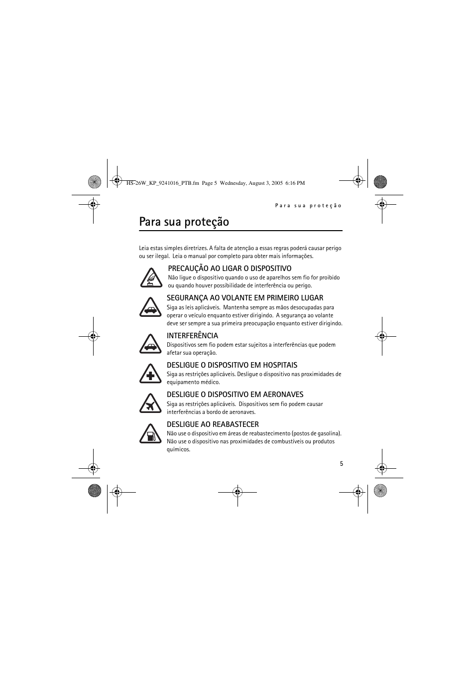 Para sua proteção | Nokia HS 26W User Manual | Page 43 / 80