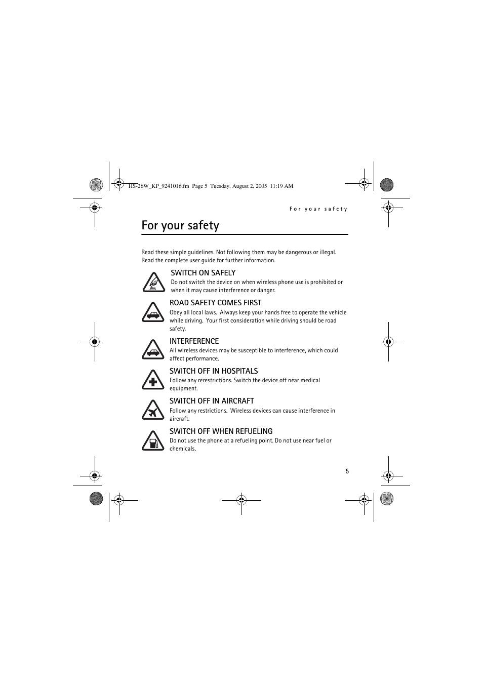 For your safety | Nokia HS 26W User Manual | Page 5 / 80