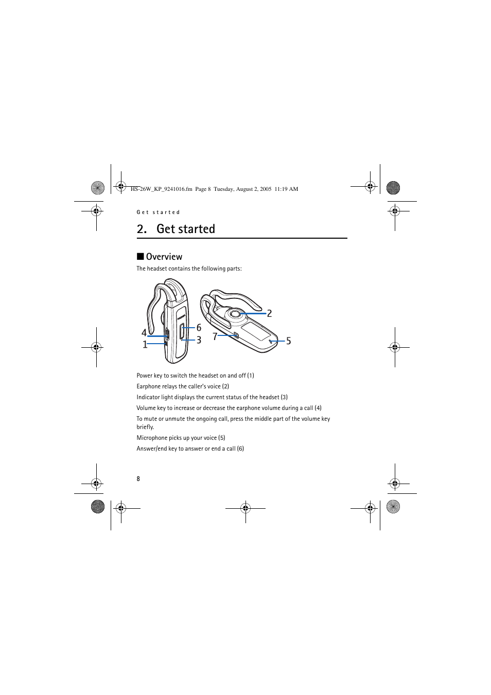 Get started, Overview | Nokia HS 26W User Manual | Page 8 / 80