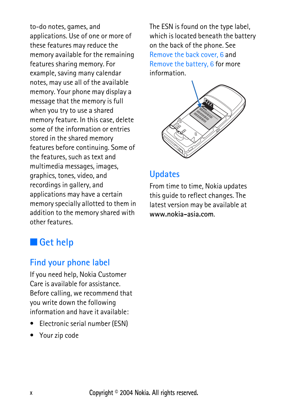 Get help, Find your phone label, Updates | Nokia XPRESS-ON 3125 User Manual | Page 10 / 91