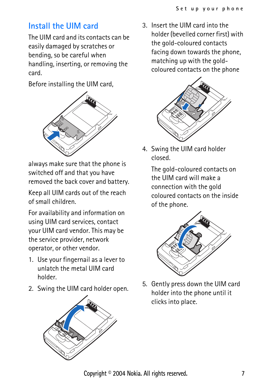 Install the uim card | Nokia XPRESS-ON 3125 User Manual | Page 17 / 91