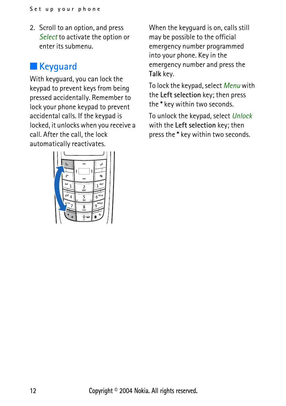 Keyguard, Keyguard, 12 | Nokia XPRESS-ON 3125 User Manual | Page 22 / 91