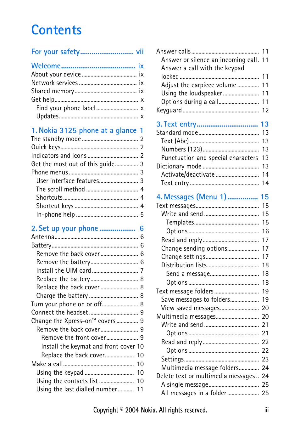 Nokia XPRESS-ON 3125 User Manual | Page 3 / 91