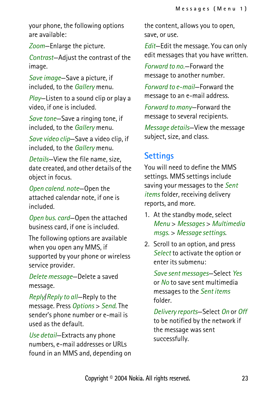 Settings | Nokia XPRESS-ON 3125 User Manual | Page 33 / 91