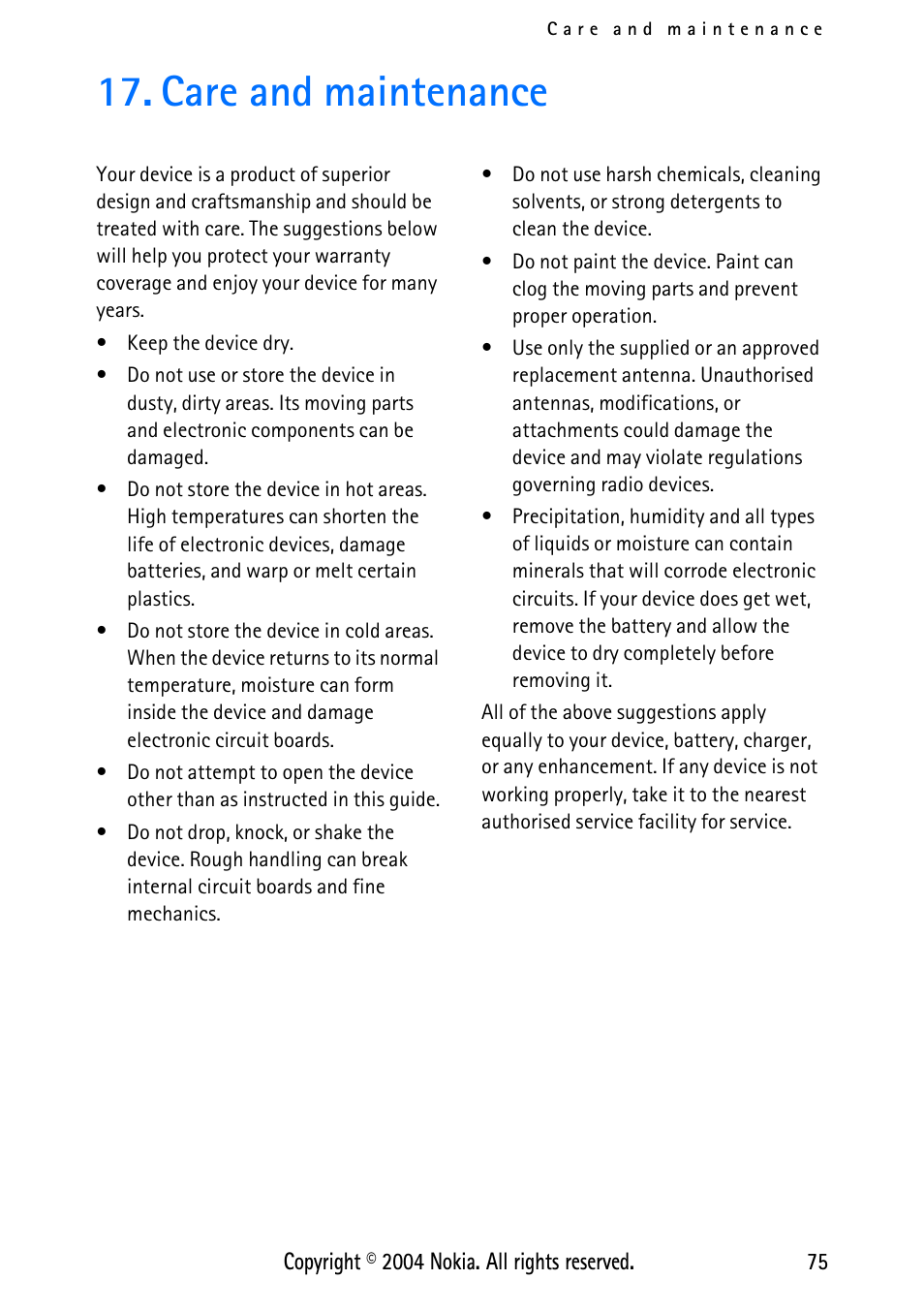 Care and maintenance | Nokia XPRESS-ON 3125 User Manual | Page 85 / 91