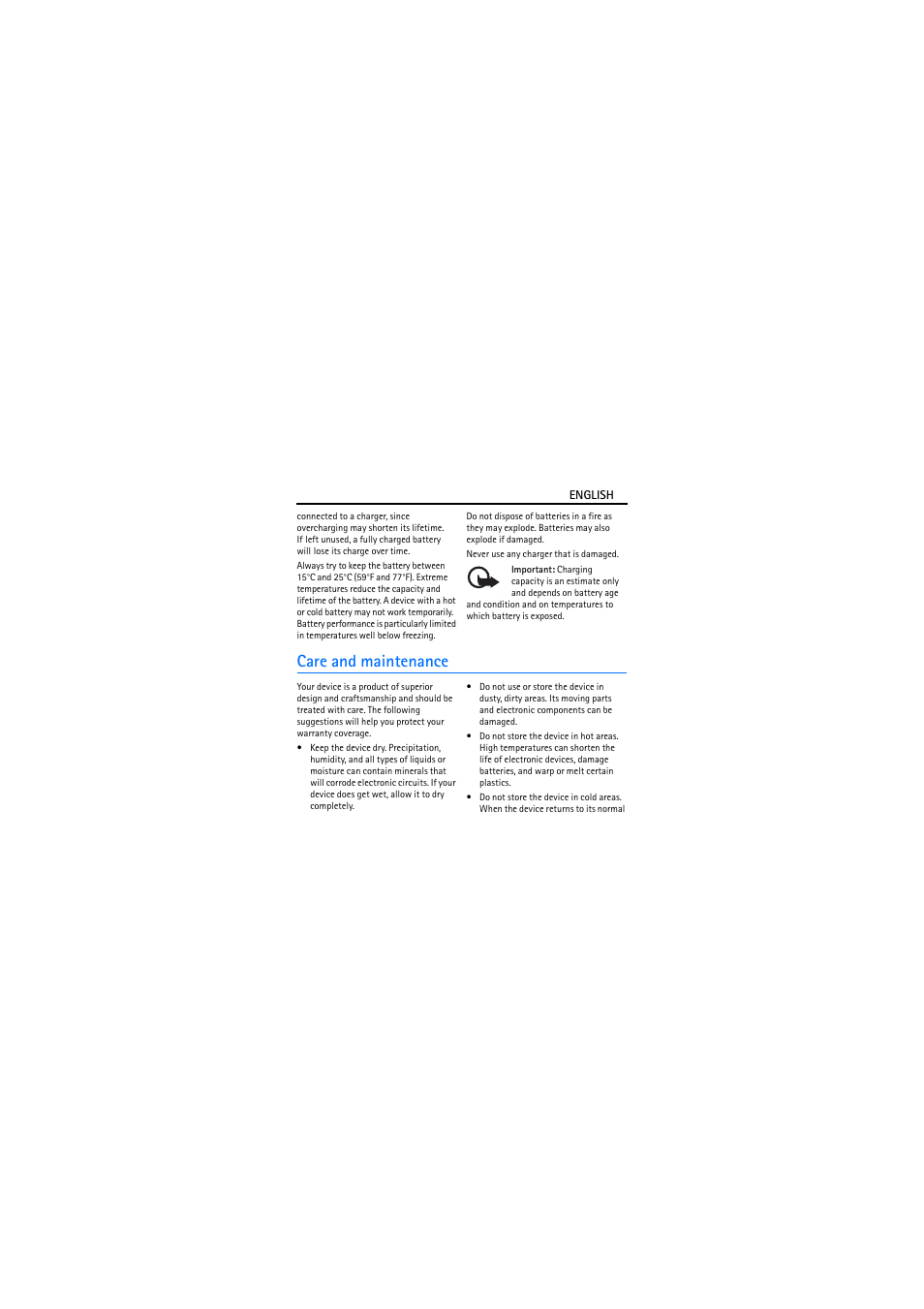 Care and maintenance | Nokia EXTRA POWER DC-11 User Manual | Page 6 / 7