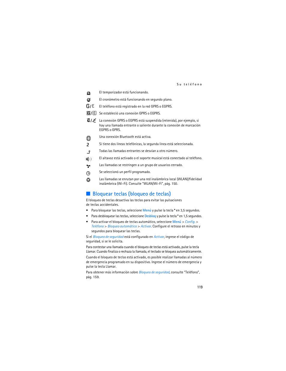 Bloquear teclas (bloqueo de teclas) | Nokia 6086i User Manual | Page 120 / 209