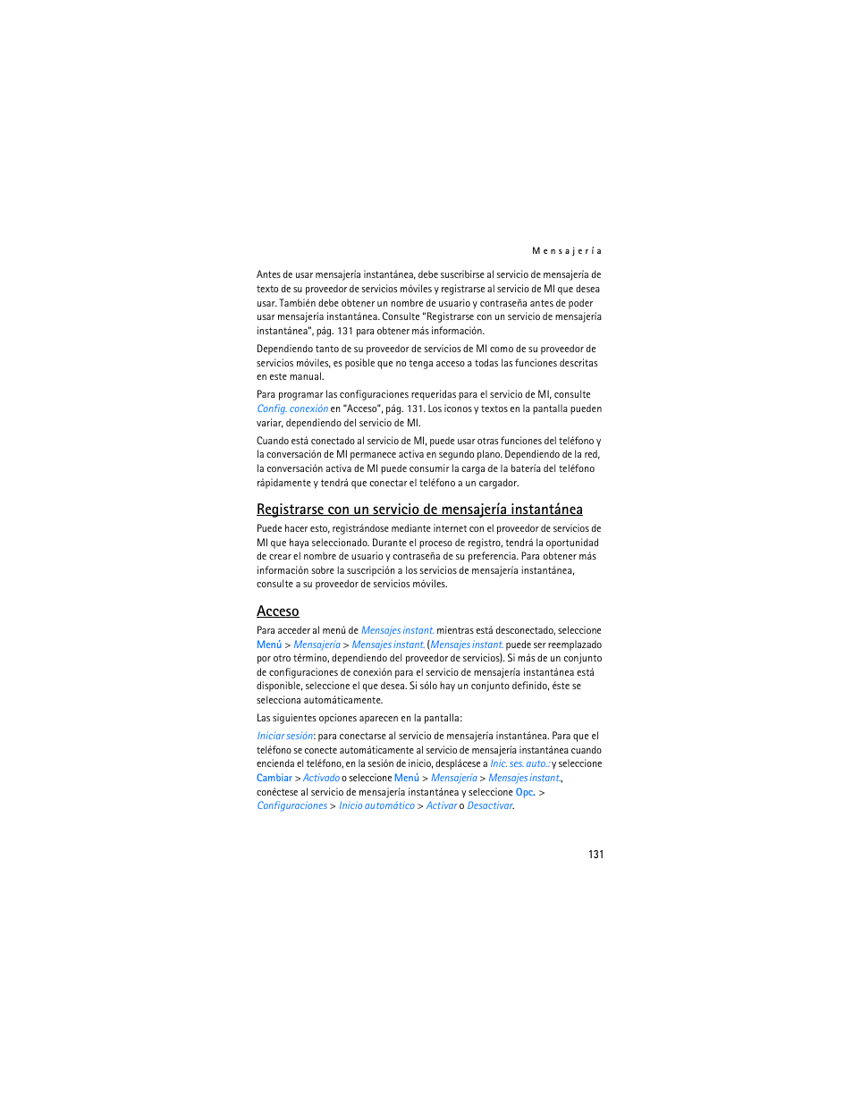 Acceso | Nokia 6086i User Manual | Page 132 / 209