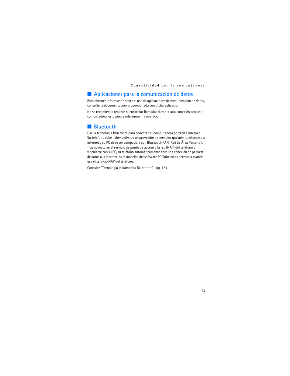 Aplicaciones para la comunicación de datos, Bluetooth | Nokia 6086i User Manual | Page 188 / 209