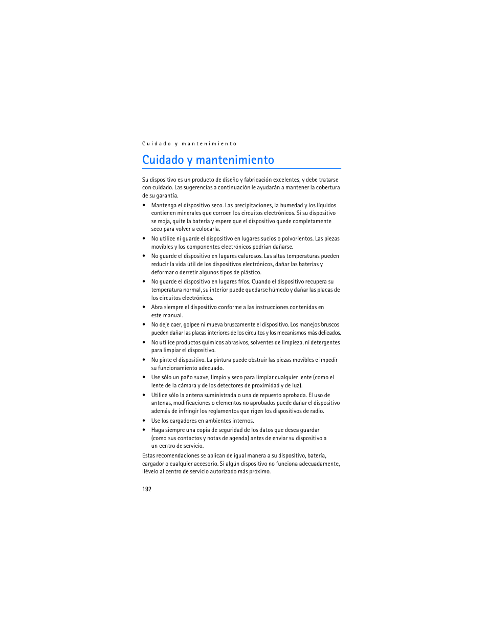 Cuidado y mantenimiento | Nokia 6086i User Manual | Page 193 / 209