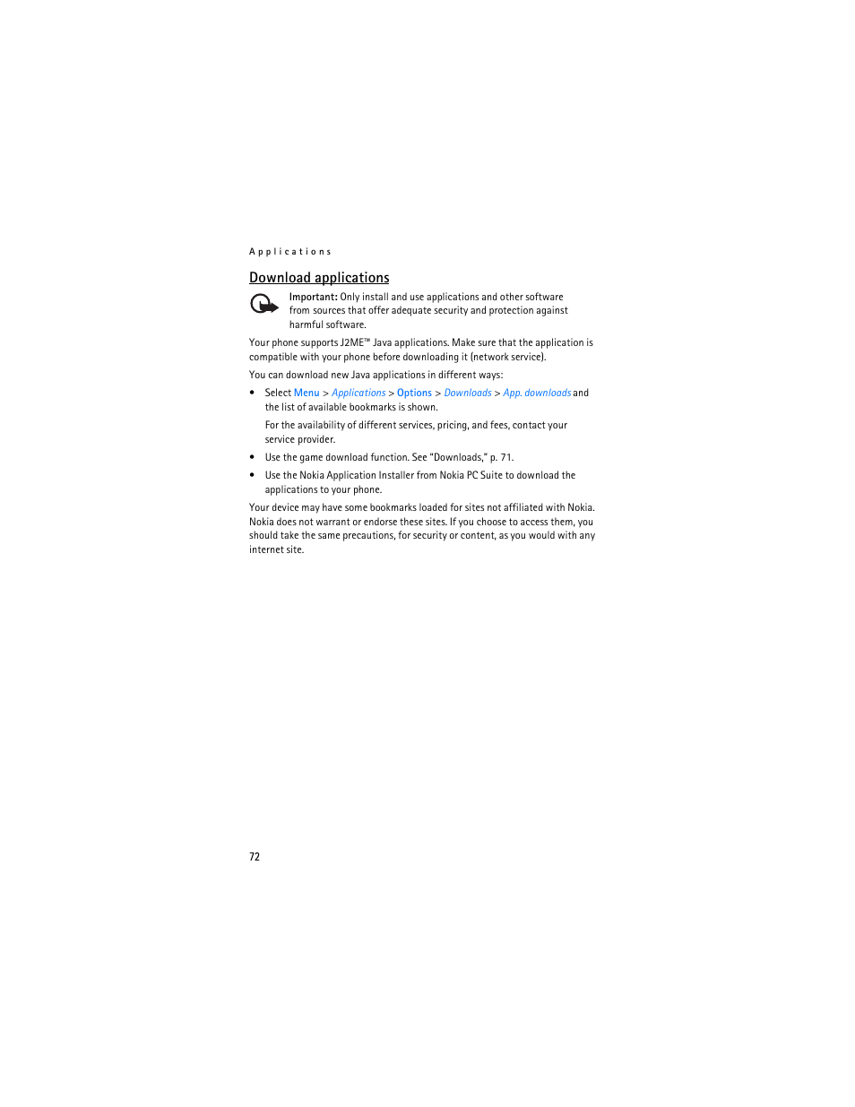 Download applications | Nokia 6086i User Manual | Page 73 / 209