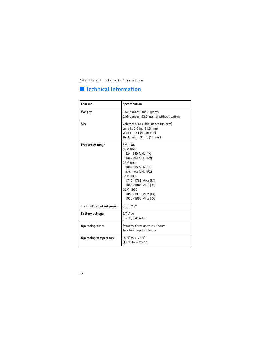 Technical information | Nokia 6086i User Manual | Page 93 / 209